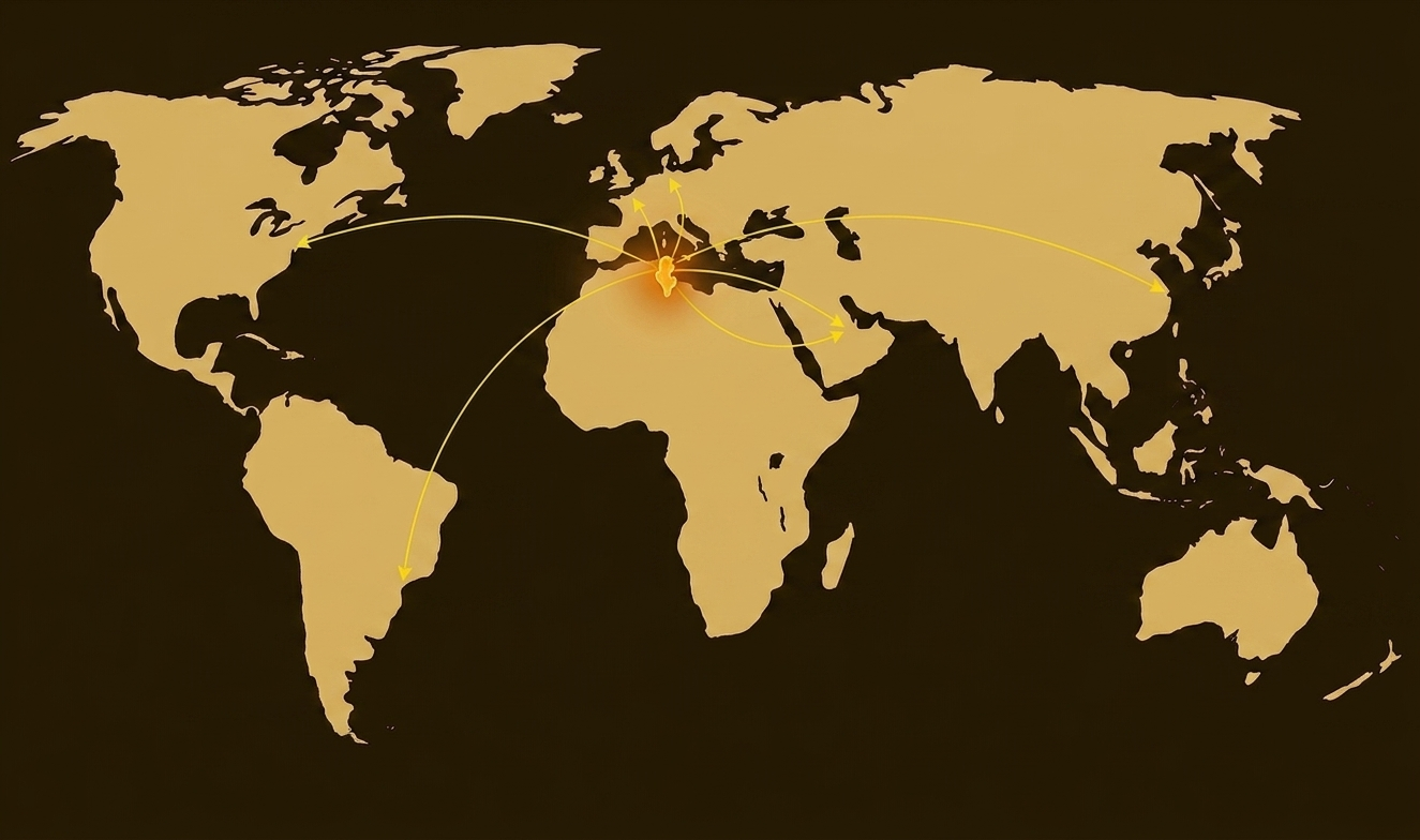 Custom export map showing Tunisia and global export destinations.